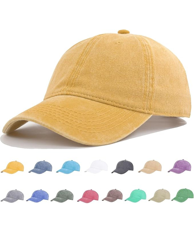 YEANIY Vintage Washed Cotton Plain Baseball Caps Adjustable Unstructured Soft Blank Casual Dad Ball Hats for Men Women