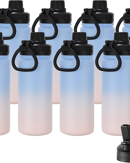 DOMICARE 16 oz Kids Water Bottle for School Stainless Steel Double Wall Vacuum Insulated Water Bottle with Straw lids & Spout Lid, Leakproof BPA Free (Blue/Pink,8)