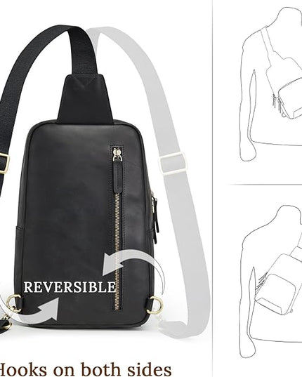 S-ZONE Sling Bag for Men Women RFID Blocking Genuine Leather Crossbody Shoulder Bag Backpack Hiking Daypack Travel
