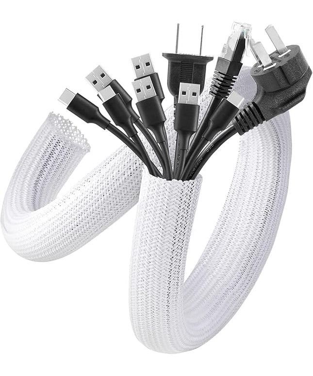 AGPTEK Cable Sleeve Cover, 6.6ft - 1.5 inch Desk Cord Organizer Cable Hider, Home Office Wire Management Computer TV Wire Loom Tubing, Pet Proof Cord Protector, from Cat Dog Chewing, White