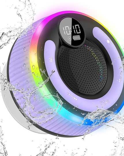 Portable Bluetooth Shower Speaker with Lights, Bluetooth 5.3, Small Wireless Speaker for Outdoor, Purple