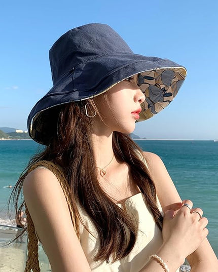 HUAMULAN Women Summer Sun Hat Wide Brim Wired Edge Floral Beach Bucket Hats Reversible Foldable Travel UV Protection Lady Hat