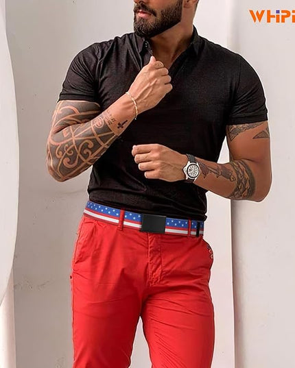 WHIPPY Canvas Web Belt Flip-Top Solid Black Military Buckle Fully Adjustable Mens Webbing Belts Cut To Fit