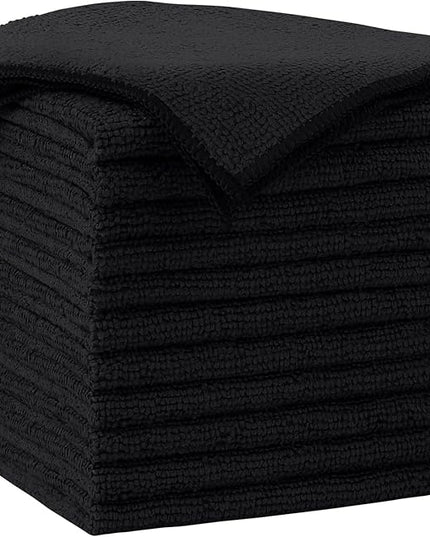 AIDEA Microfiber Cleaning Cloth-12PK, Soft Microfiber Towels for Cars, Absorbent Cleaning Rags, Lint-Free Streak-Free Wash Cloths for House, Kitchen, Window(12in.x12in), Black