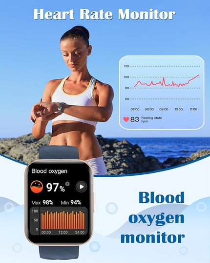 RUIMEN Smart Watches for Women Men (Answer/Make Calls) Compatible with iPhone/Android Phones, 1.85" HD Screen Fitness Tracker Heart Rate Monitor 100+ Sports Tracker Watch Waterproof (Blue)