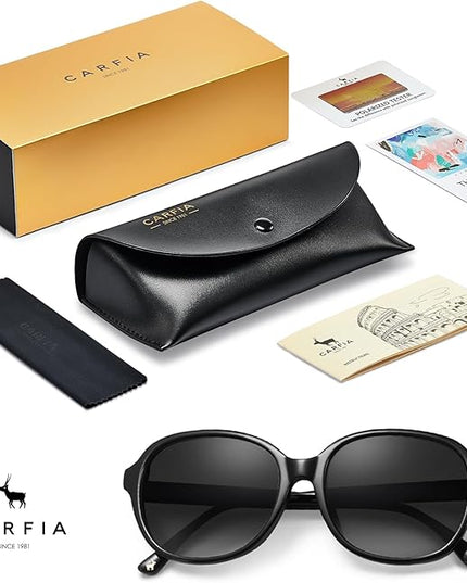 CARFIA Acetate Oversized Square Polarized Sunglasses for Women UV Protection Retro Trendy Big Shades