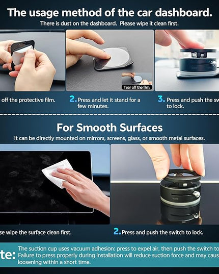 Magnetic Car Phone Holder, Universal 360° Dashboard Suction Cup Mount for Driving, Gym or Office, Foldable Vacuum Phone Holder for iPhone