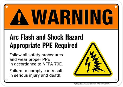 Warning Arc Flash And Shock Hazard Appropriate PPE Required Sign, 10x7 Inches, Rust Free .040 Aluminum, Fade Resistant, Made in USA by My Sign Center