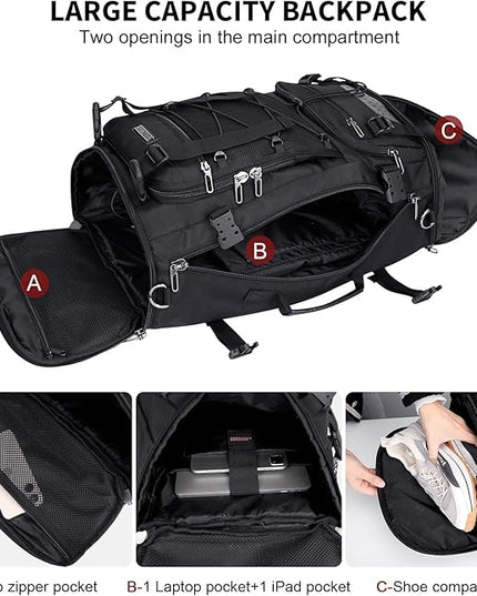 WITZMAN Travel Backpack for Men Convertible Large Carry on Backpack with Shoe Compartment for Airplanes Fit 17 Inch Laptop(B689 Black)