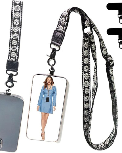 Adjustable Lanyard for Phone, Camera, Name Tags, ID card, Keychain and Wristlet Straps with 2 phone pads(Black)
