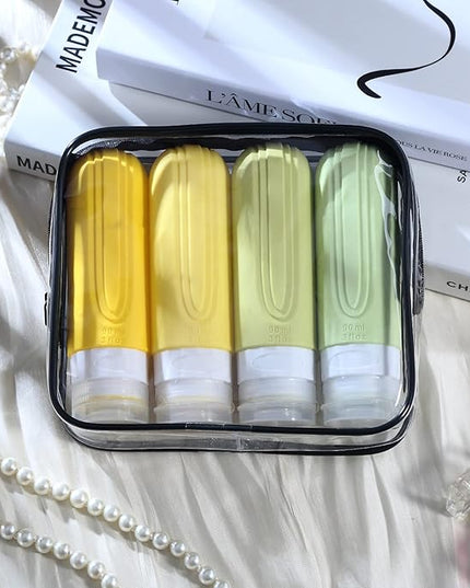 Travel Bottles for Toiletries, Tsa Approved 3oz Travel Size Containers BPA Free Leak Proof Refillable Liquid Silicone Squeezable Travel Accessories for Shampoo Conditioner Lotion (4 Pack)