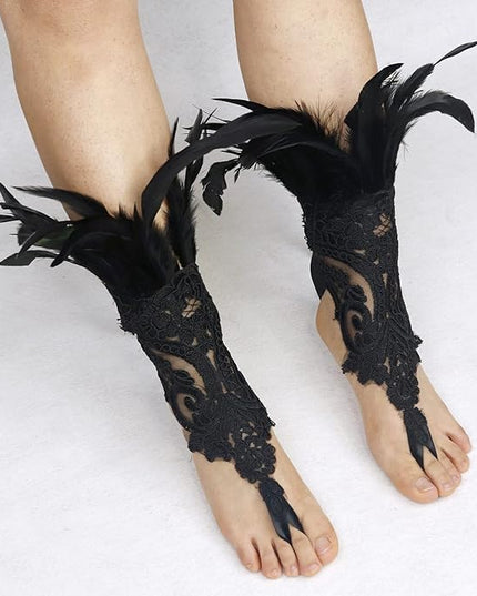 HOMELEX Women Black Lace Feather Gloves Witch Angel Costume Accessories Swan Wings Wrist Bands