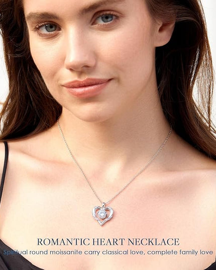 Beam & Bask 2-3 Ct Moissanite Heart Necklaces for Women, 18K Gold Plated Romantic Pendant for Anniversary Birthday, 925 Sterling Silver Jewelry for Wife Girlfriend Mom Her