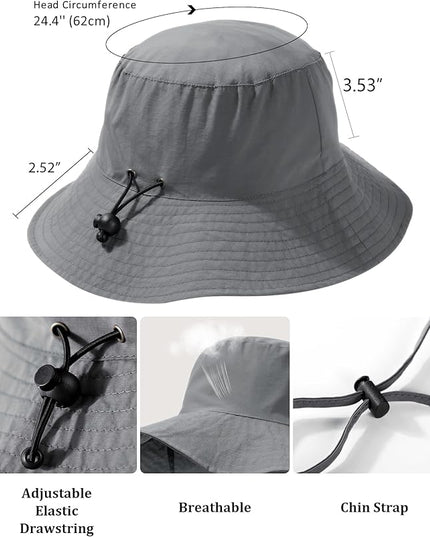 Water-Resistant Sun UPF 50+ Bucket Hat Protection Packable Brimmed Boonie for Women Men Summer Lightweight Hiking Outdoor Cap