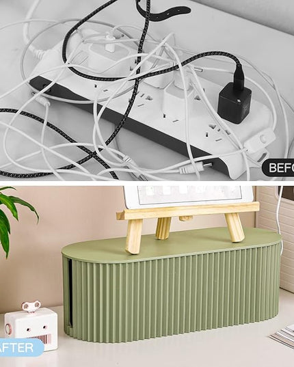 FABROK 2 Pack Cable Management Box, Cord Organizer Box with 20 Cable Ties, Power Strip Storage to Hide Charger Adapter Power Cord Charging Station Green(Small+Large