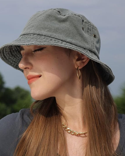 kozinu Washed Cotton Bucket Hats Packable Summer Outdoor Cap Travel Beach Sun Hat Plain Colors for Men Women