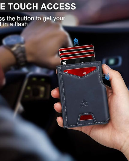 Wallet for Men Wallet with Slim Pop Up Card Holder 9-13 Cards, Bifold Minimalist Smart Wallet RFID Blocking Credit Card Holder with ID Window & Stretchable Cash Slot Compact Metal Aluminum Card Case