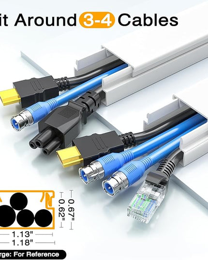 Delamu 56.7in Cord Hider, Wire Covers for 3-4 Cords on Wall, Premium Cable Hider Cord Covers for Wires, Paintable Cable Management Wire Hiders for TV, Cable Cover Raceway Kit, W1.18x H0.6in, White