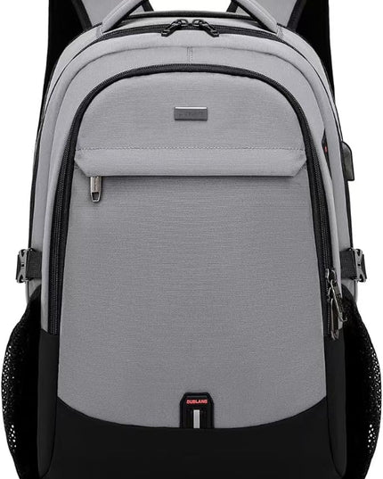 DUSLANG 17 Inch Travel Laptop Backpack Water Resistant College Backpack for Men/Women Laptop Bag with USB Charging Port, Light Grey and Black