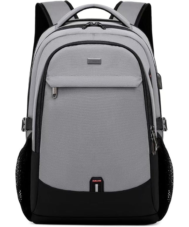 DUSLANG 17 Inch Travel Laptop Backpack Water Resistant College Backpack for Men/Women Laptop Bag with USB Charging Port, Light Grey and Black