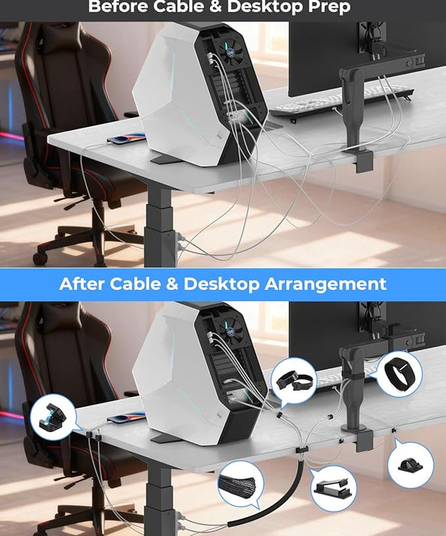 Cable Management Organizer Kit, Desk Cable Organizer, Cable Management Under Desk, Wire Management and Cord Organizer for Home, Office, Standing Desk