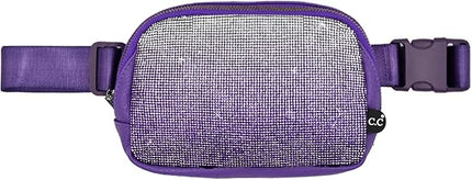 C.C Ombre Rhinestone Fanny Pack – Glitter Crossbody Waist Bag with Adjustable Strap, Multi Color (Ombre Rhinestone - Purple)