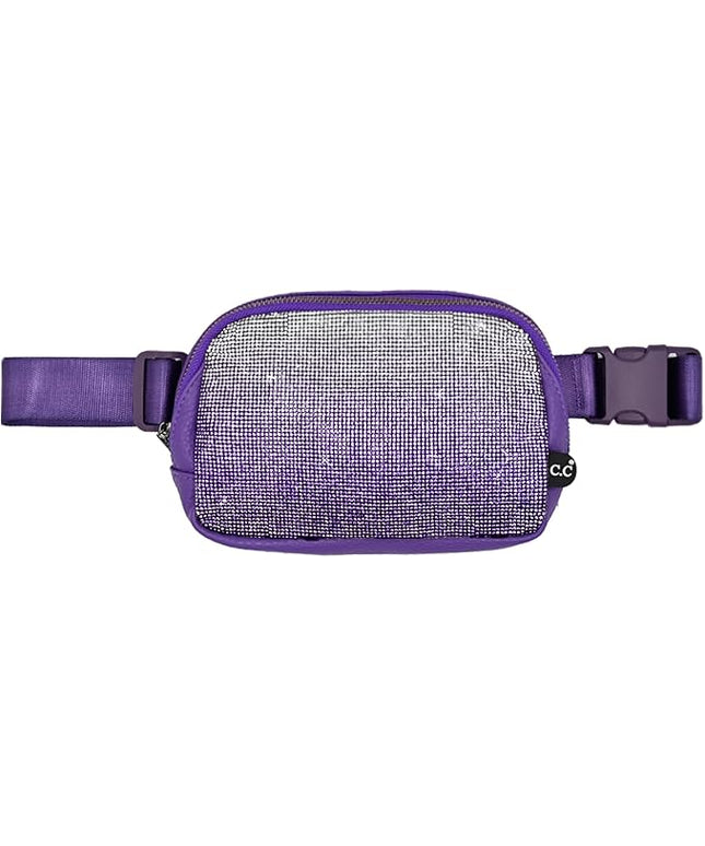 C.C Ombre Rhinestone Fanny Pack – Glitter Crossbody Waist Bag with Adjustable Strap, Multi Color (Ombre Rhinestone - Purple)