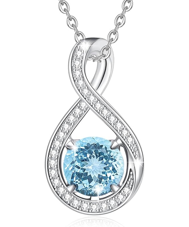 FANCIME Birthstone Necklaces for Women Fine Jewelry Sterling Silver Infinity Pendant Anniversary Birthday Gifts for Her Women Wife Mom Lady Daughter, Chain 16"+2" Extend