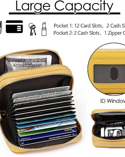 imeetu RFID Credit Card Holder, Small Leather Zipper Card Case Wallet for Women