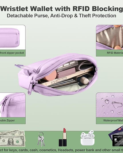 Clip and Go Strap for Phone with Wallet Crossbody, Adjustable Phone Lanyard with Detachable RFID Wristlet Wallet, Pattern Strap, Light Purple(M)