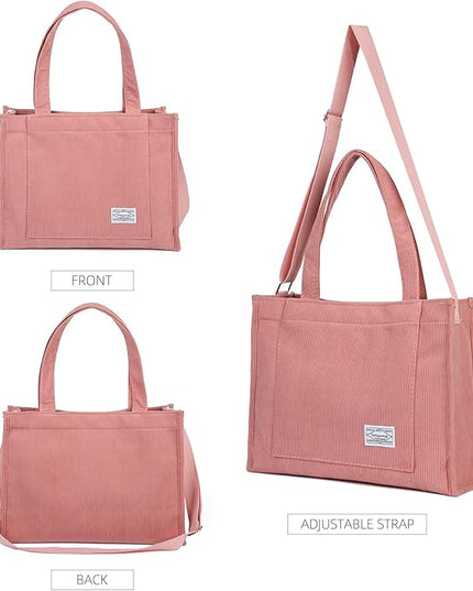 Valleycomfy Corduroy Tote Bag for Women Travel Crossbody Bag Purse Women Shoulder Bags Work Handbags Everyday Hobo Bag