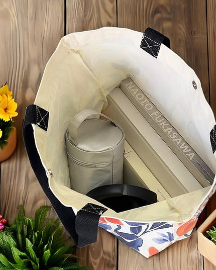 Large Tote Bag for Women, Floral Grocery Tote with Snap Thick Canvas Both Side Pattern, Gift Daily Use Shopping Travel Picnic