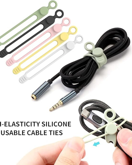 35pcs Silicone Cable Ties,Reusable Cable Management Organizer, Wire Ties，Travel Cord Ties，Cord Organizer for Bundling Cable Cords in Home,Office,Kitchen,School(5 Colors)