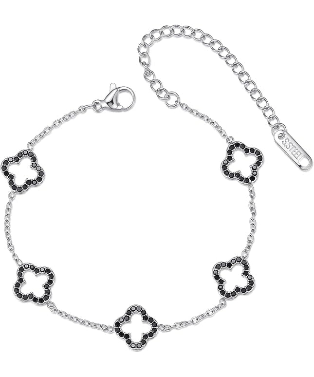 CLAIRETTE Premium PVD Gold-Plated Clover Lucky Bracelet for Women Flower Four Leaf Link Bracelets Trendy Jewelry Gifts for Women