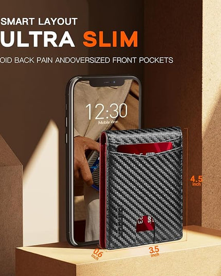 RUNBOX Wallet for Men Slim Leather Bifold RFID Blocking Minimalist Front Pocket Design with Gift Box