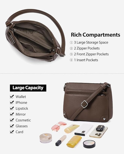 WESTBRONCO Crossbody Bags for Women, Medium Size Shoulder Handbags, Satchel Purse with Multi Zipper Pocket