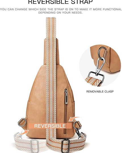 Sling Bag For Women Faux Leather Small Casual Daypack Backpack Fanny Pack Crossbody Chest Bags Purse