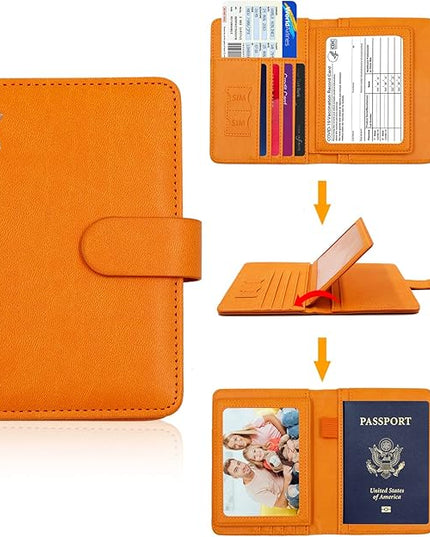 Melsbrinna Rfid Passport Holder for Travel women/Men, Cute Passport Wallet Rfid Blocking Card Slots, Rfid Passport Cover/CaseTravel Wallet, Passport Book Holder (1, Orange)