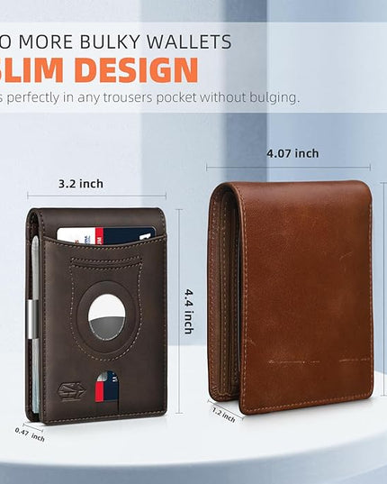 Zitahli Men's Wallets Airtag Holder Slim Rfid Leather with Gift Box