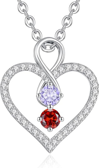 LOUISA SECRET Infinity Double Birthstone Necklace, 925 Sterling Silver Tiny Pendant Heart Necklace for Women Wife Her, Best Jewelry Gift Heart Jewelry Meaningful Gift for Valentine's Day, Christmas, Birthday Anniversary