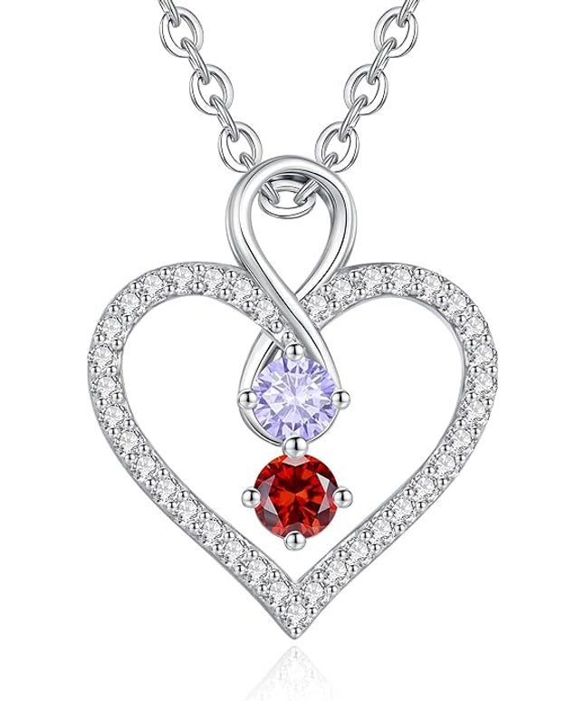 LOUISA SECRET Infinity Double Birthstone Necklace, 925 Sterling Silver Tiny Pendant Heart Necklace for Women Wife Her, Best Jewelry Gift Heart Jewelry Meaningful Gift for Valentine's Day, Christmas, Birthday Anniversary