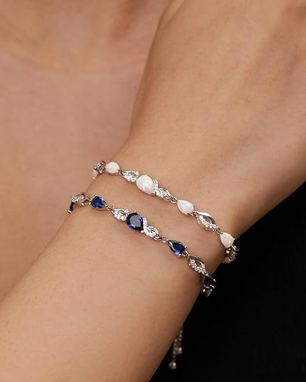 FANCIME Birthstone Teardrop Tennis Bracelet for Women, Sterling Silver 9x7mm main Gemstone Bolo Adjustable Chain Bracelet Fine Jewelry Birthday Gifts for Women Mom Wife Her
