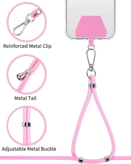 CACOE Phone Lanyard 2 Pcs-2 Pcs Adjustable Neck Strap, 4 Pcs Patches, Universal Crossbody Multifuctional Cell Phone Lanyards Compatible with Most Smartphones(Black+Bright Pink)