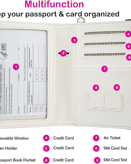 AIRMORS AirTag Passport Holder,Cute Travel Wallet RFID Blocking Family Passport Protector Case Credit Card Slots for Women