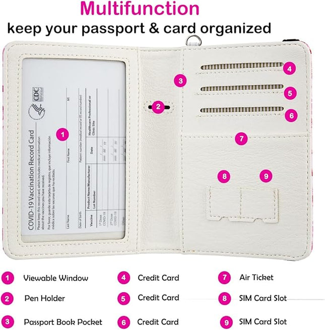 AIRMORS AirTag Passport Holder,Cute Travel Wallet RFID Blocking Family Passport Protector Case Credit Card Slots for Women/Men(Game(with Airtag Holder))