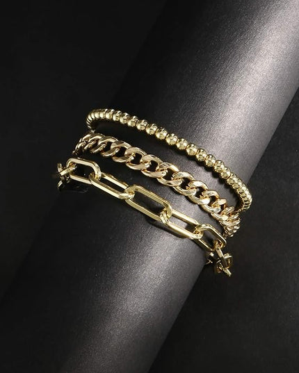Waterproof Gold Chain Bracelet For Women Non Tarnish,14K Gold Plated Link Dainty Bracelets Stake Layered Bracelet Set Hypoallergen Gold Jewelry