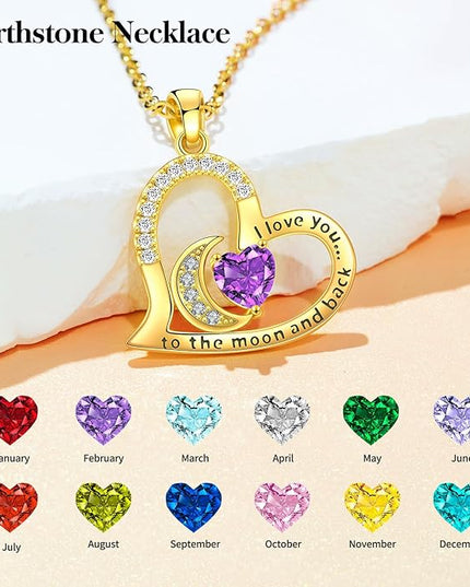 Anniversary Necklace for Women Birthstone Jewelry for Wife Gifts for Her Wife Birthday Gift Ideas Anniversary for Girlfriend I love you to the moon and back Necklaces Filled 925 Sterling Sliver