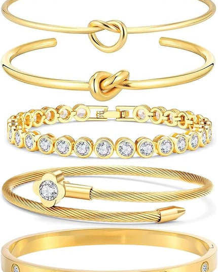 18 K Gold Plated Love Bangle Bracelet Stack Cuff Jewelry for Women Jewelry Set for Women Gift with Box