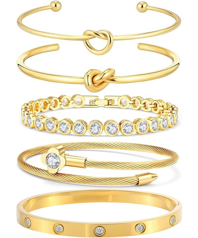 18 K Gold Plated Love Bangle Bracelet Stack Cuff Jewelry for Women Jewelry Set for Women Gift with Box