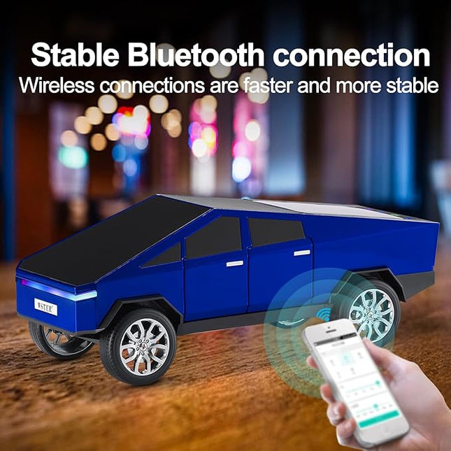 Solar-Powered car-Shaped Bluetooth Speaker, Portable Wireless Stereo, high-Definition Sound Quality, TWS Dual-Ear Pairing, Truck-Shaped Speaker, Suitable for Home, Office and Gift (Blue)